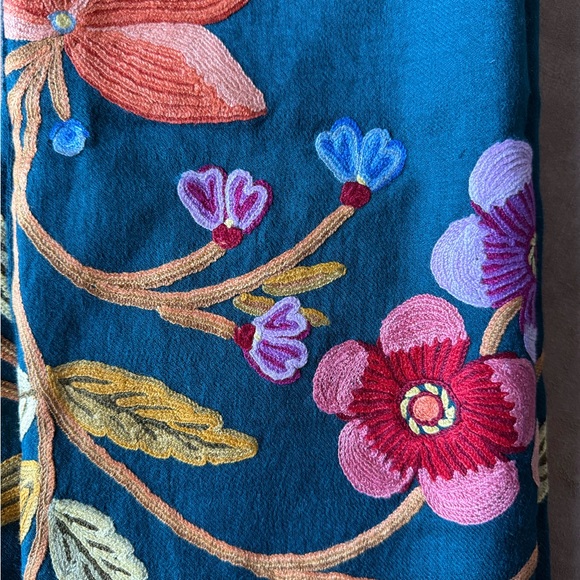 Embroidered Teal Scarf - Picture 2 of 5